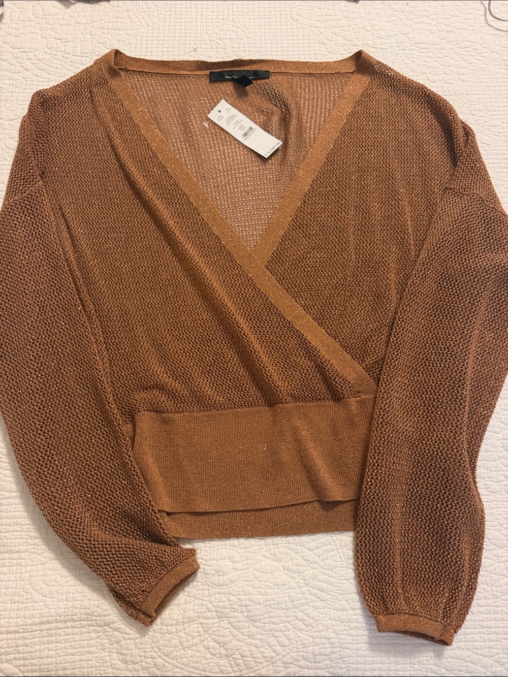 Women's Wrap-Style Cropped Sweater in Copper Brown